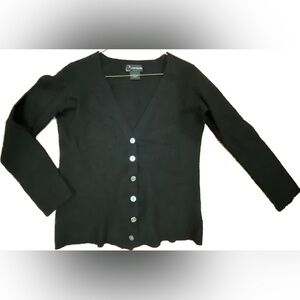 C by Bloomingdale’s 100% Cashmere Black V Neck Cardigan Size L